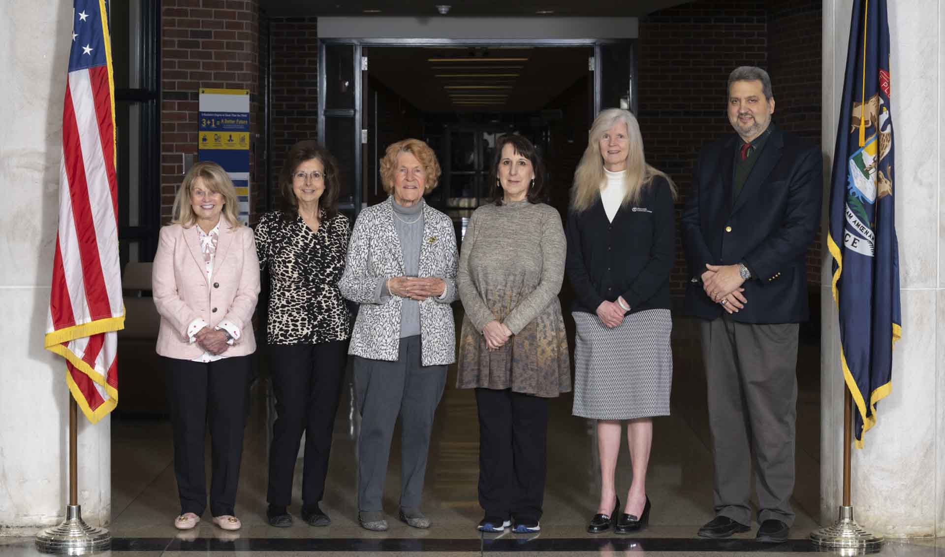 Macomb Community College Board of Trustees, from left: Katherine Bracey Lorenzo, chair; Roseanne DiMaria, treasurer; Joan Flynn, trustee; Shelley Vitale, trustee; Kristi Dean, secretary; and Frank Cusumano, vice chair. Trustee Vincent Viviano is not pictured.
